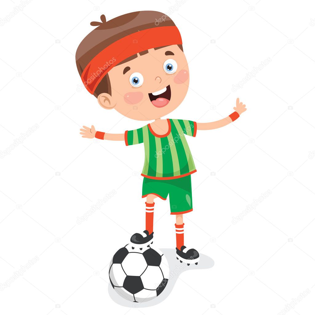 Little Child Playing Football Outdoor