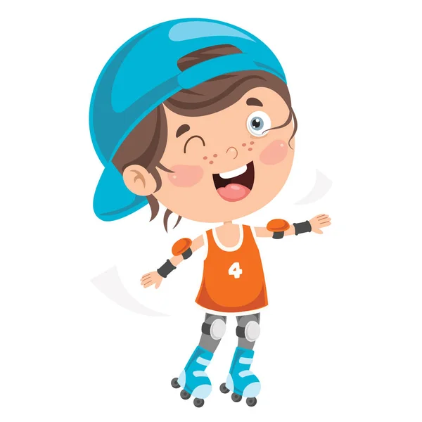 Little Kid Riding Roller Skate — Vetor de Stock