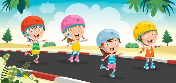 Små Barn Riding Roller Skridsko — Stock vektor