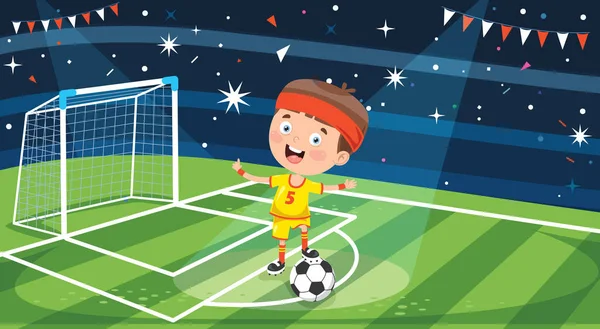 Little Football Player Poseren Met Bal — Stockvector