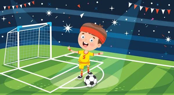 Pequeño Jugador Fútbol Posando Con Pelota — Vector de stock