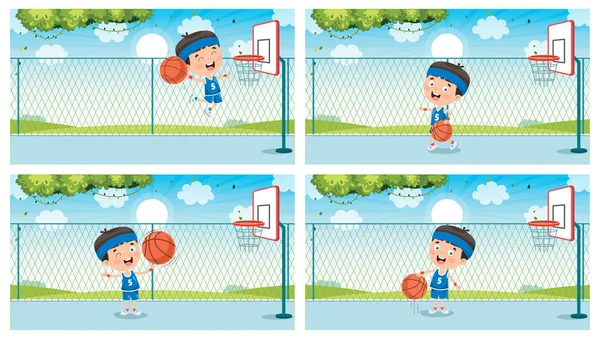 Little Kid Spelar Basket Utanför — Stock vektor