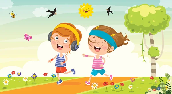 Niños Pequeños Corriendo Afuera — Vector de stock