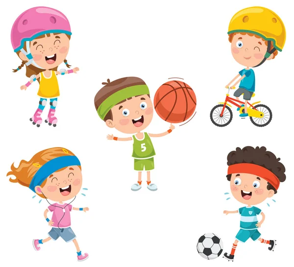 Little Happy Kids Making Sport - Stok Vektor