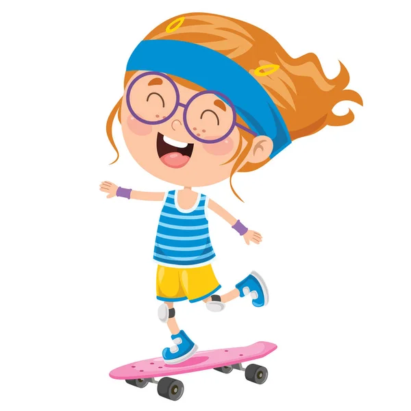 Happy Little Child Skateboarding - Stok Vektor