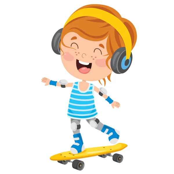 Щасливий Маленький Дитячий Скейтбординг Зовні — стоковий вектор
