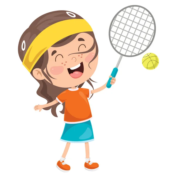 Χαριτωμένο Χαρούμενο Παιδί Που Παίζει Τένις — Διανυσματικό Αρχείο