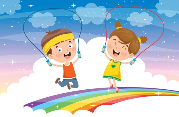Маленькі Щасливі Діти Пропускають Мотузку — стоковий вектор