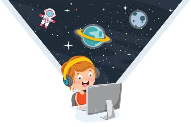 Küçük Mutlu Çocuk Teknolojisini Kullanıyor