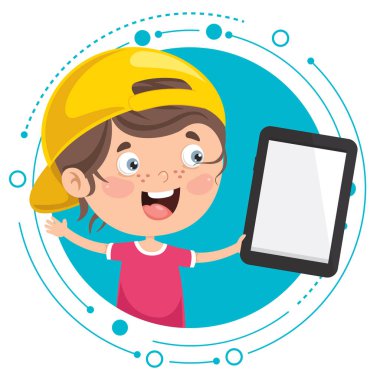 Küçük Mutlu Çocuk Teknolojisini Kullanıyor