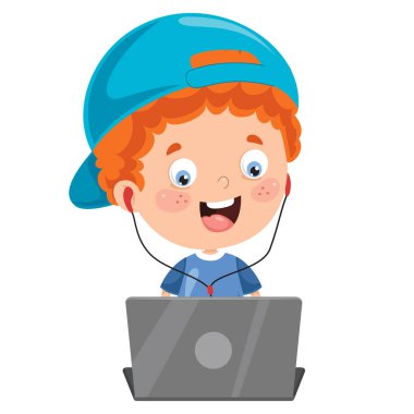 Küçük Mutlu Çocuk Teknolojisini Kullanıyor