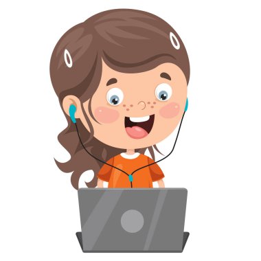 Küçük Mutlu Çocuk Teknolojisini Kullanıyor