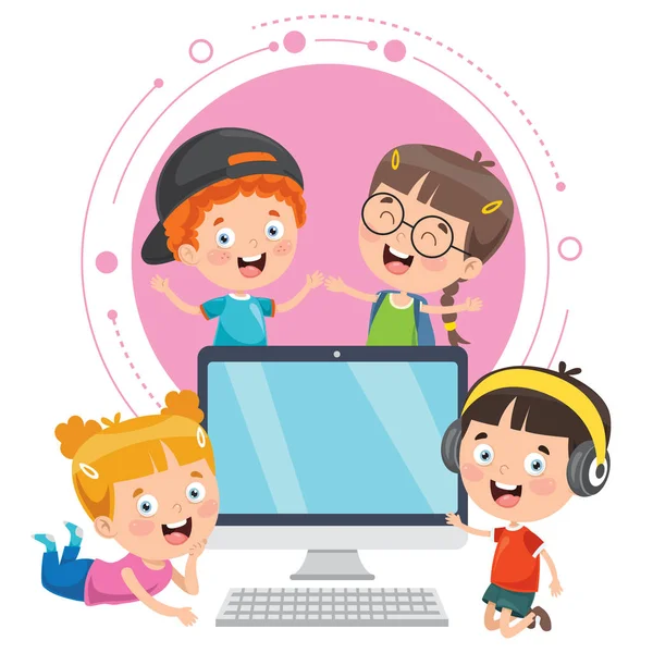 Küçük Mutlu Çocuk Teknolojisini Kullanıyor — Stok Vektör