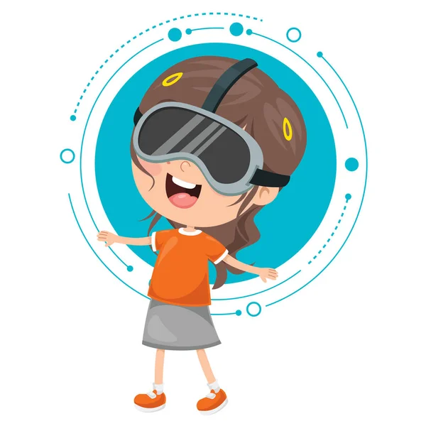 Little Happy Kid Met Behulp Van Technologie — Stockvector