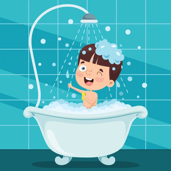 Αστείο Μικρό Παιδί Που Κάνει Μπάνιο — Διανυσματικό Αρχείο