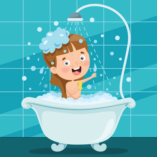 Divertido Poco Niño Teniendo Baño — Vector de stock