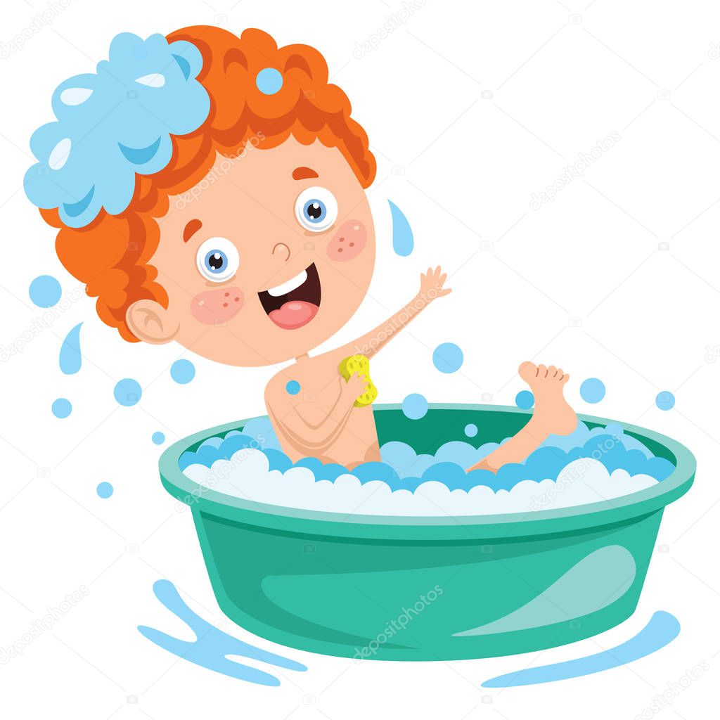Funny Little Kid Having Bath