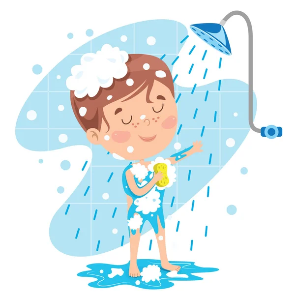 Komik Küçük Çocuk Banyo Yapıyor — Stok Vektör