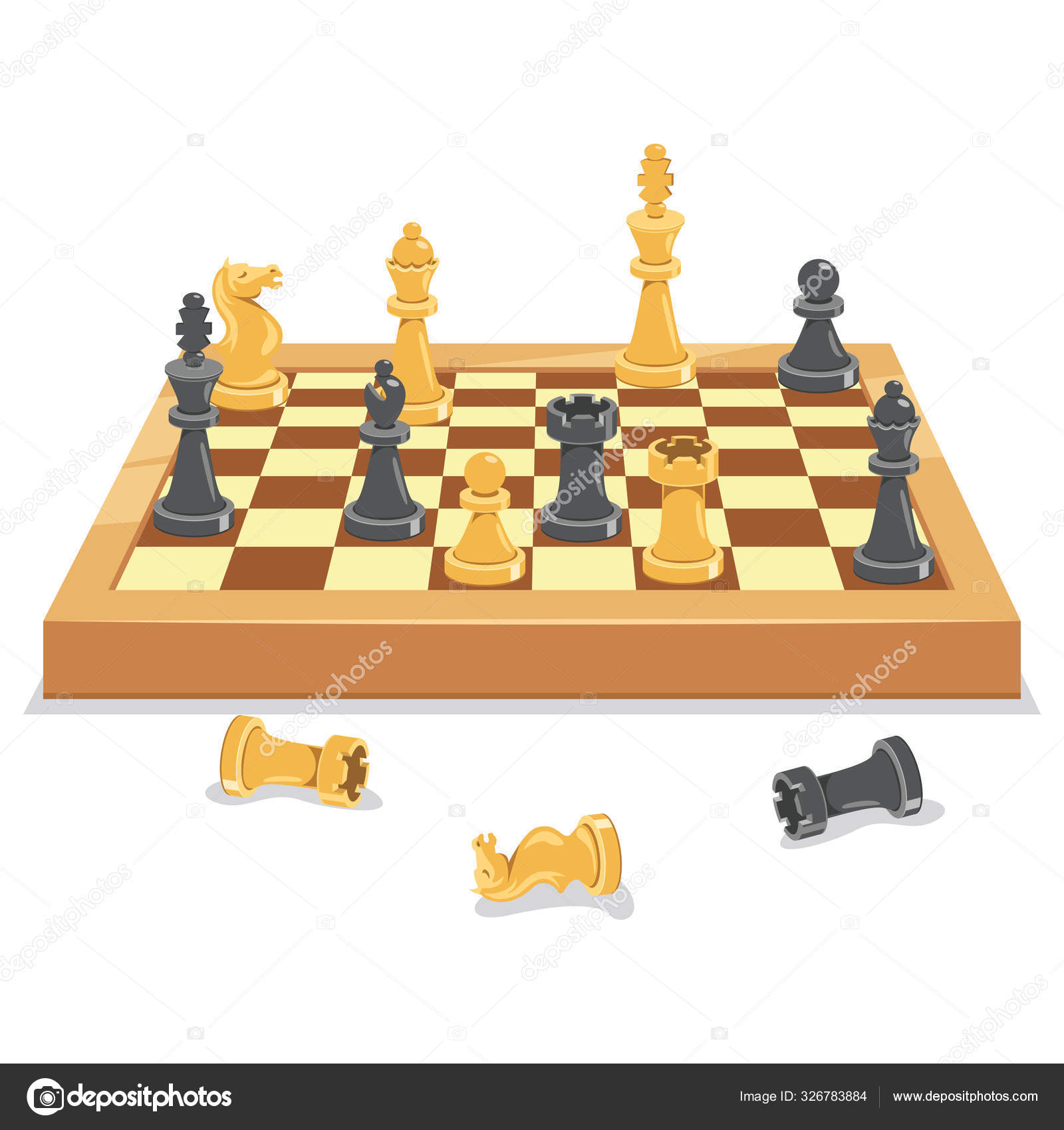 Tabuleiro de xadrez de desenhos animados com peças de xadrez