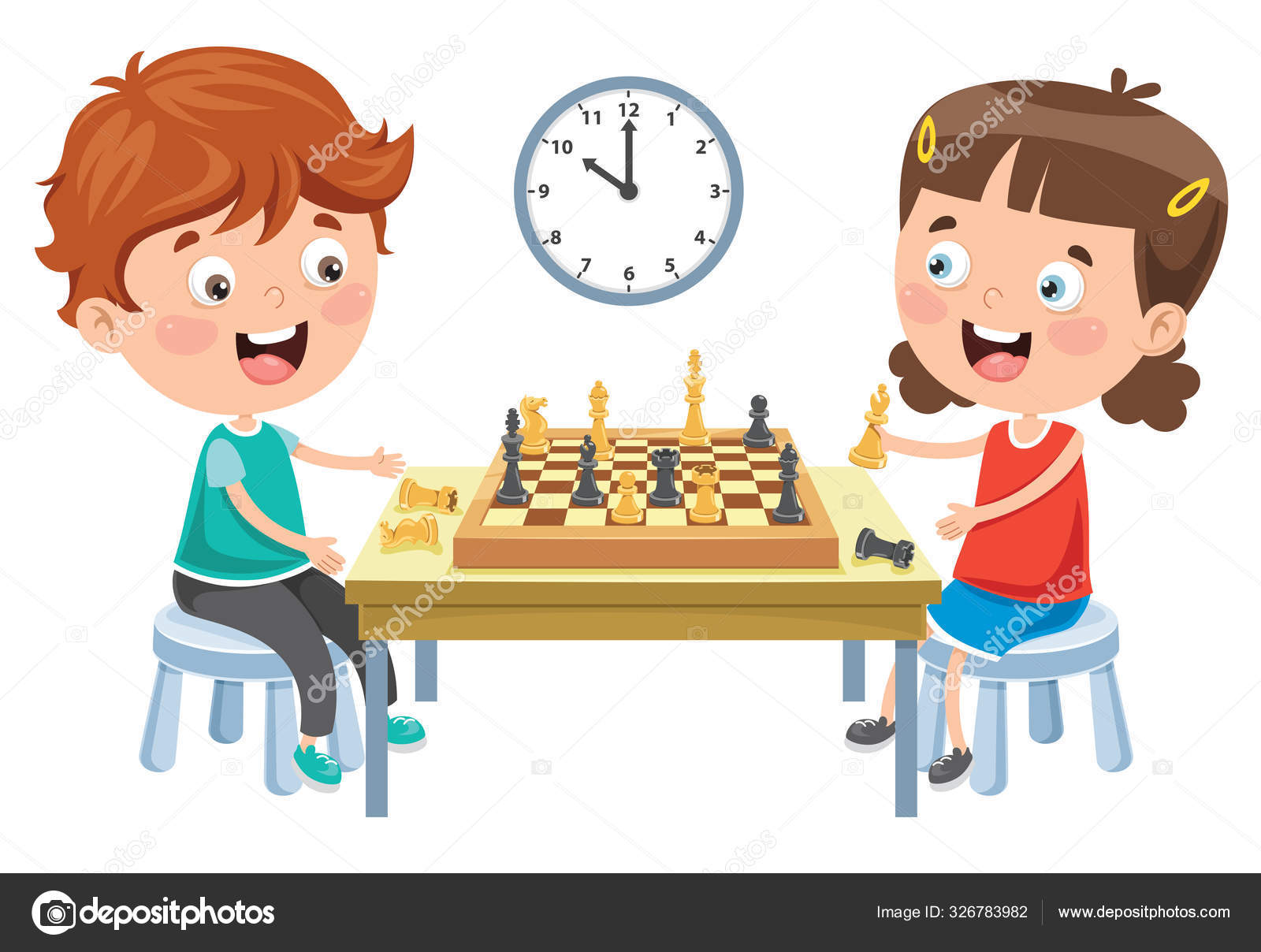 Personagem de desenho animado, jogando jogo de xadrez
