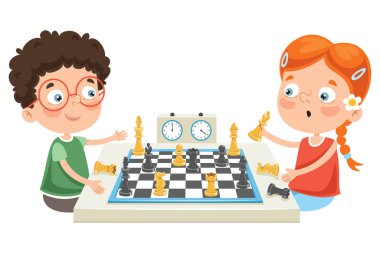 Cartoon Character Playing Chess Game clipart