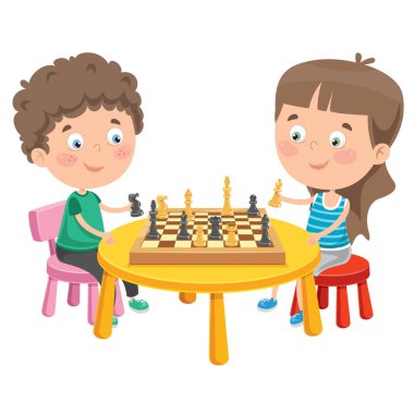 Cartoon Character Playing Chess Game clipart