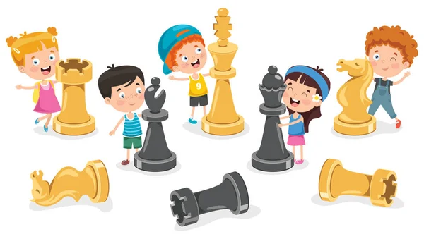 Cartoon Character Playing Chess Game — Stock Vector