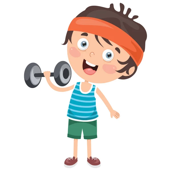 Little Boy Making Weight Lifting Oefening — Stockvector