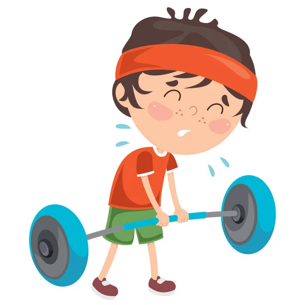 Little Boy Making Weight Lifting Oefening — Stockvector