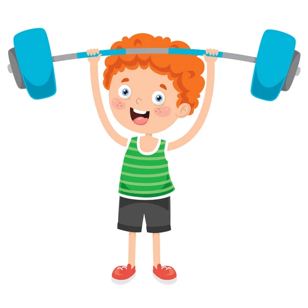 Little Boy Making Weight Lifting Oefening — Stockvector