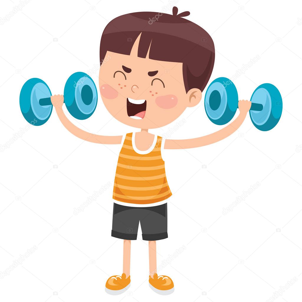 Little Boy Making Weight Lifting Exercise