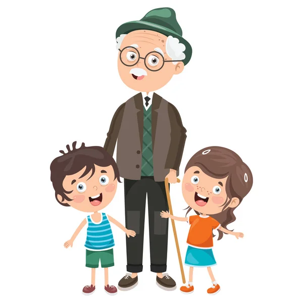 Μικρά Παιδιά Τους Παππούδες Τους — Διανυσματικό Αρχείο