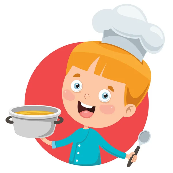 Happy Cute Little Chef Cooking — Stock vektor