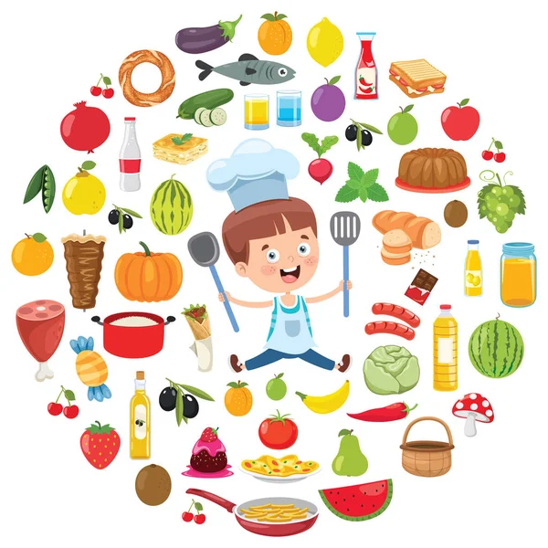 Happy Cute Little Chef Cocina — Vector de stock