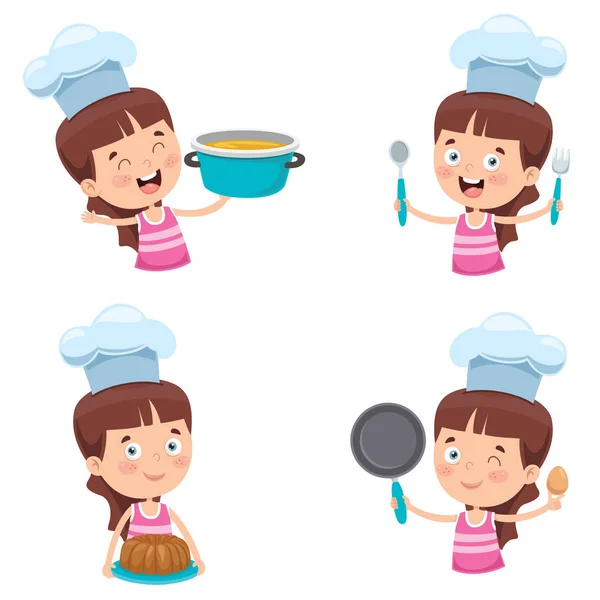 Ευτυχισμένο Χαριτωμένο Μικρό Σεφ Μαγείρεμα — Διανυσματικό Αρχείο