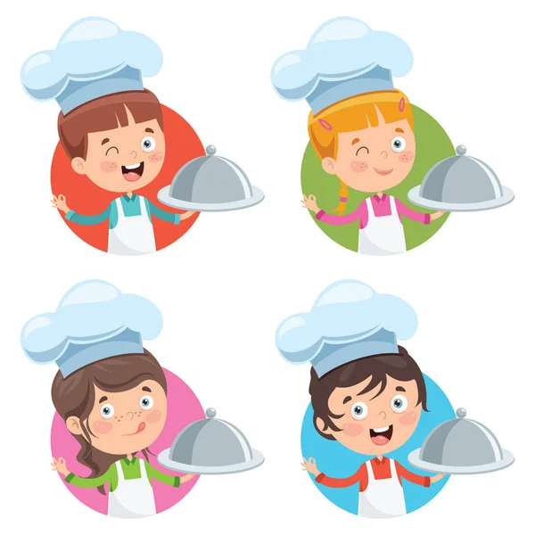 Happy Cute Little Chef Cozinhar — Vetor de Stock