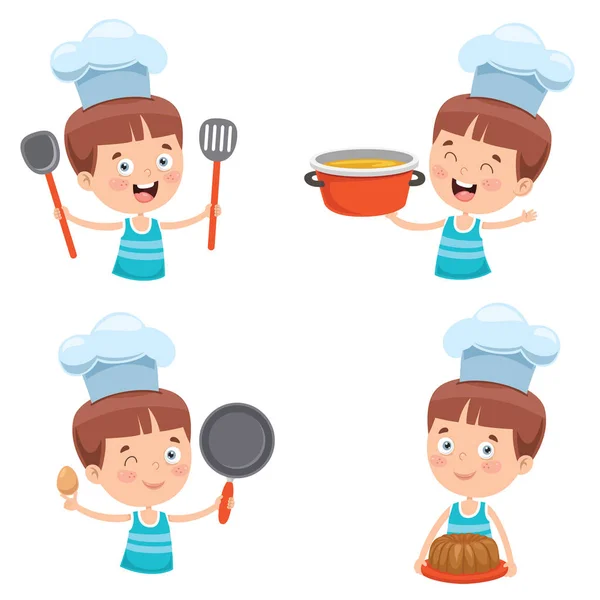Happy Cute Little Chef Cooking — 스톡 벡터
