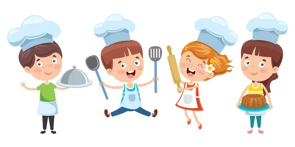 Happy Cute Little Chef Cooking — Stock Vector