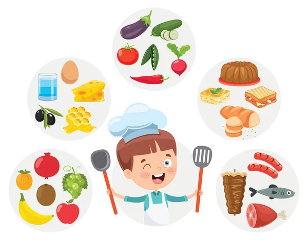 Happy Cute Little Chef Cocina — Vector de stock