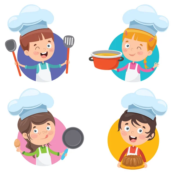 Happy Cute Little Chef Cooking Vector Graphics