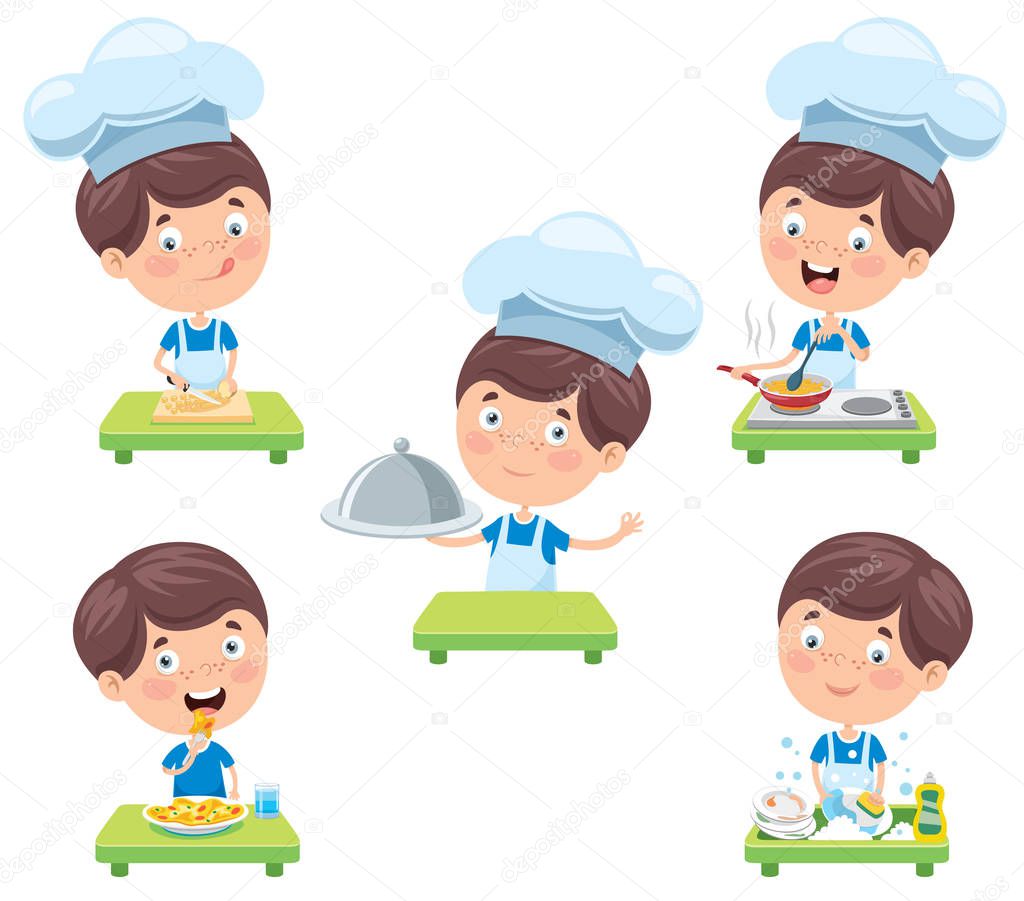 Happy Cute Little Chef Cooking