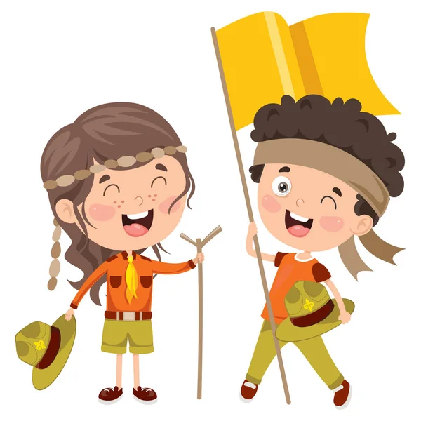 Happy Little Scout Kids Sorrindo — Vetor de Stock