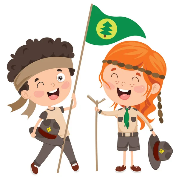 Happy Little Scout Kids Smiling — Stock Vector