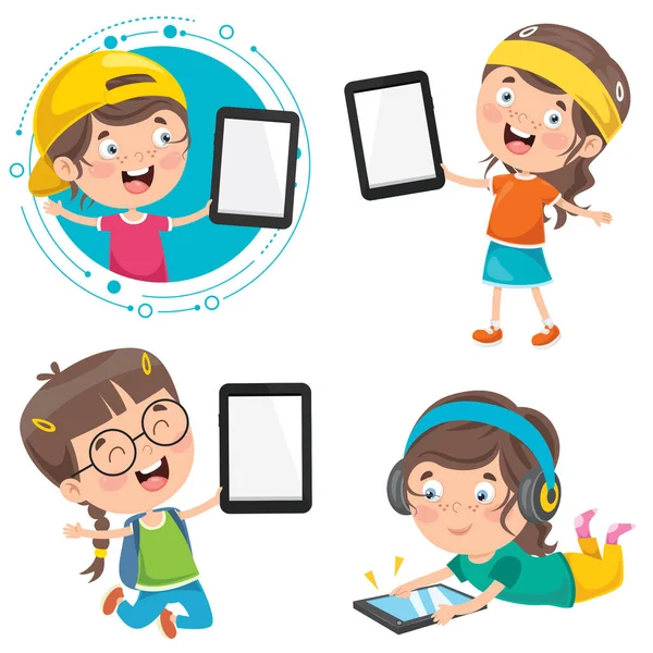 Niños Pequeños Usando Dispositivos Tecnológicos — Vector de stock