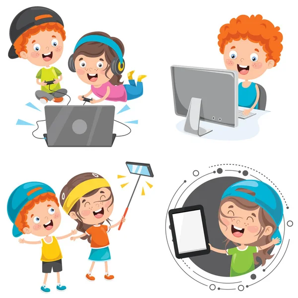 Little Children Using Technology Devices — Stock Vector