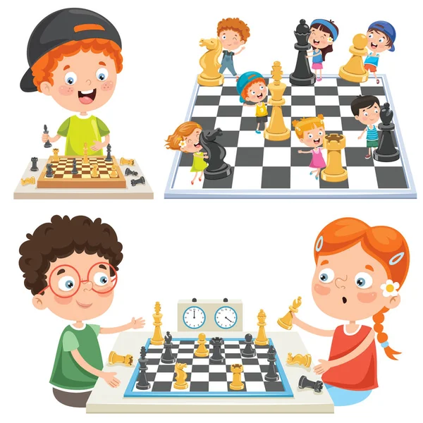 Collection Enfants Jouant Aux Échecs — Image vectorielle