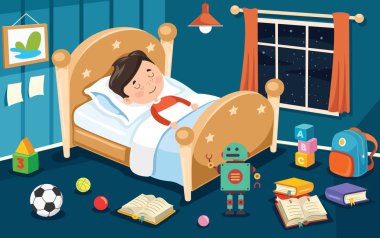 Yatakta uyuyan tatlı çocuk.