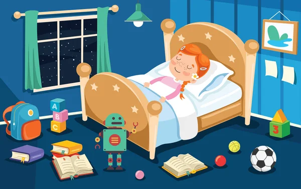 Yatakta Uyuyan Tatlı Çocuk — Stok Vektör
