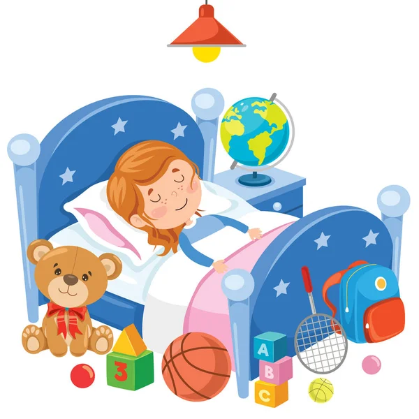 Μικρό Χαριτωμένο Παιδί Κοιμάται Στο Κρεβάτι — Διανυσματικό Αρχείο