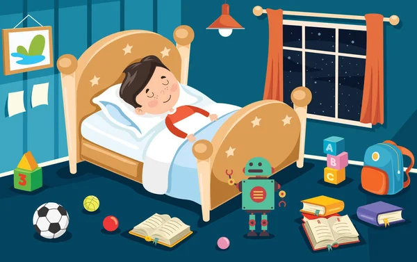 Yatakta Uyuyan Tatlı Çocuk — Stok Vektör